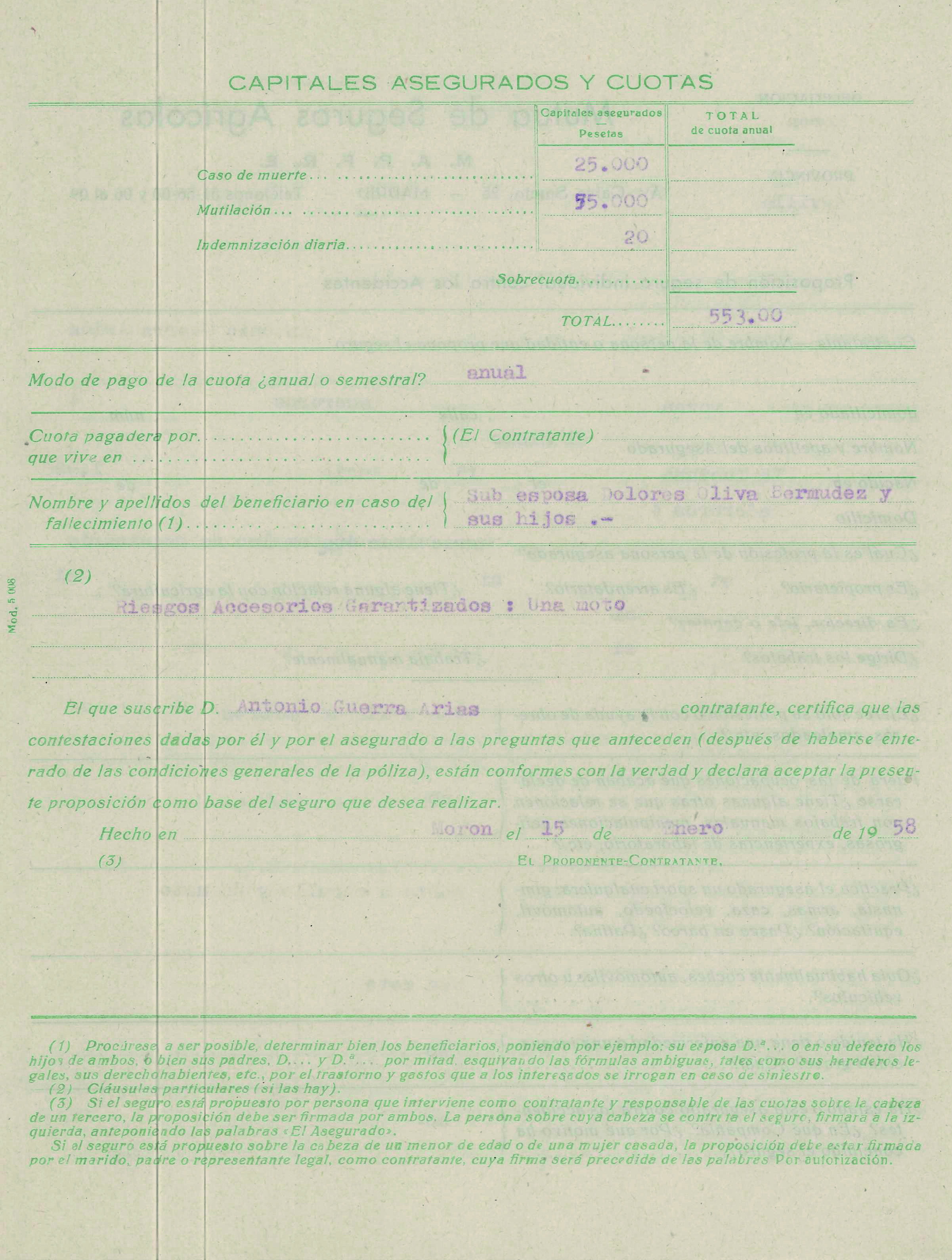 Accident insurance policy from 1958